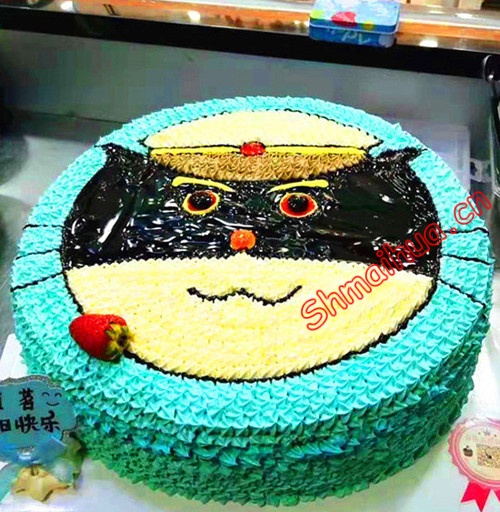 黑猫警长-8寸 水果蛋糕，黑猫警长图案创意蛋糕