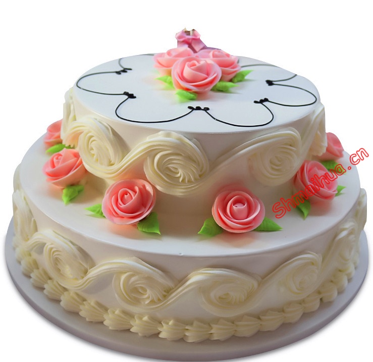 优美旋律-两层鲜奶蛋糕(6寸+10寸),鲜奶裱花装饰