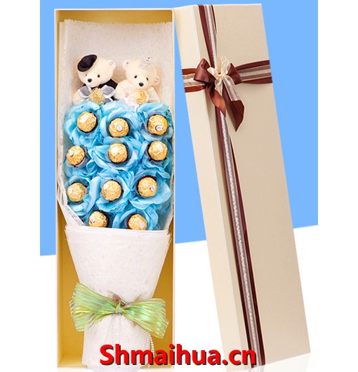 寻寻觅觅-11颗巧克力,蓝色纱网单枝包装,高档韩式包装纸单面包装,精美礼盒(以实物为准)