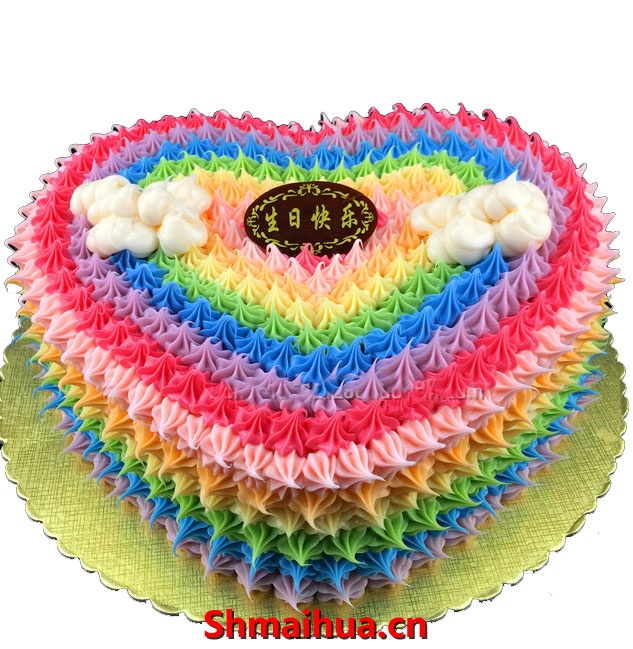 默默守候-10寸 鲜奶彩虹蛋糕，各色鲜奶点缀，彩虹图案创意蛋糕